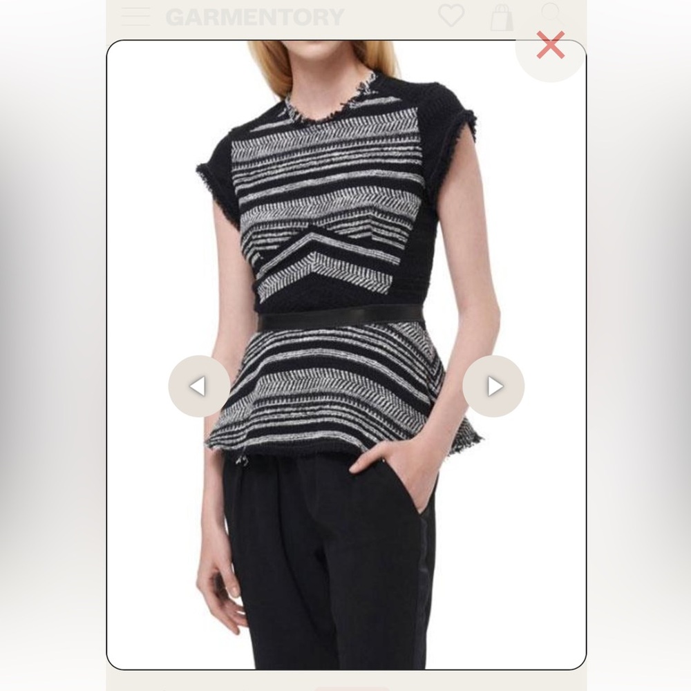 Rebecca Taylor Stripe tweed peplum top w/ lamb leather trim-worn 3x. 340 retail
